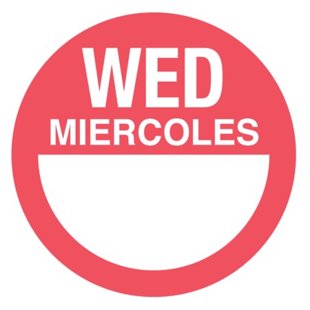 Nevs Dissolvable DaySpots - Wednesday/Mercoles 1" circle White w/Red DDOT-WS1W
